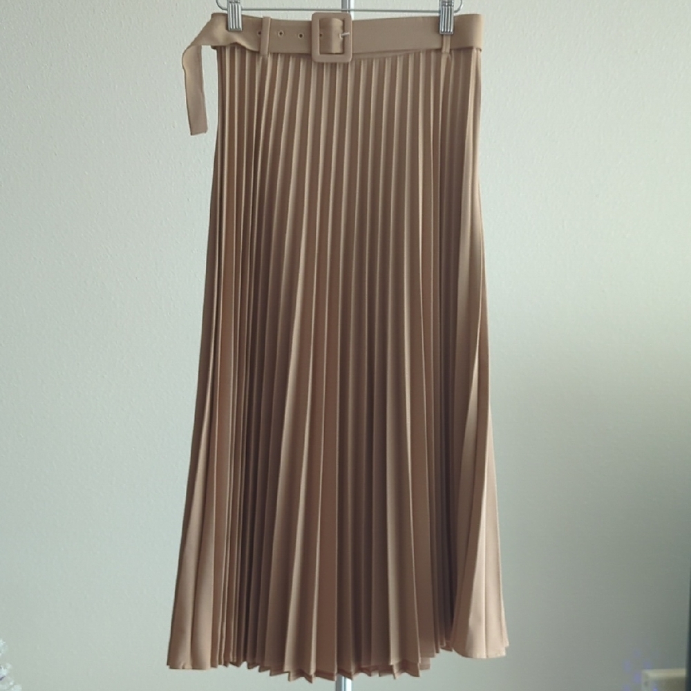 Zara Tan A-Line Pleated Skirt